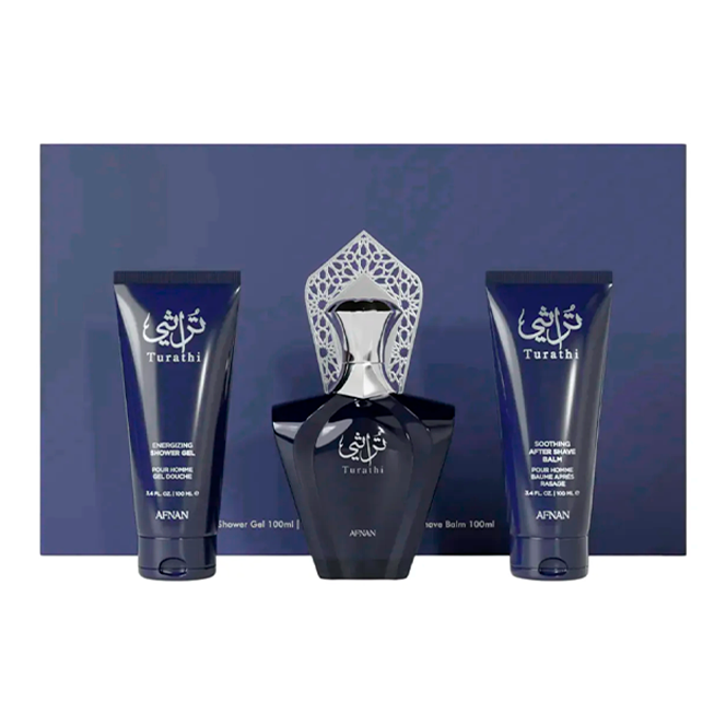 Kit Turathi Blue Afnan Edp 90ml + Gel De Banho + Pós Barba